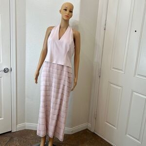 Daymor Couture Dress Pink Blush Size 10 V Neck Slimming Tiered Lined Classic